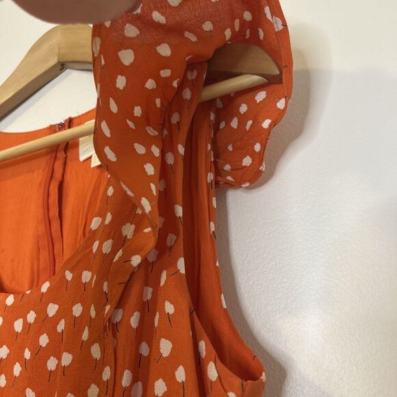 Maeve Midi Dress Orange With White Floral Print Ruched Anthropologie Size 8 - Picture 5 of 14